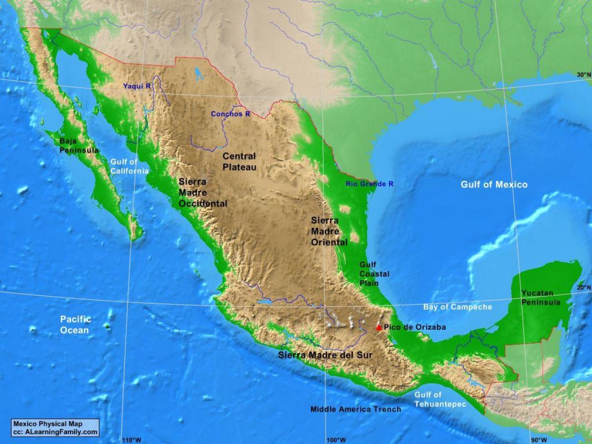 սարահարթի Մեքսիկայի քարտեզի վրա