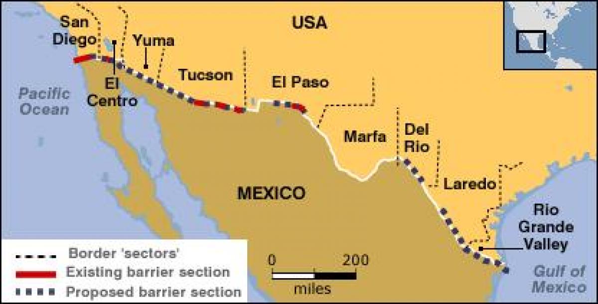 քարտեզ մեքսիկական սահմանը