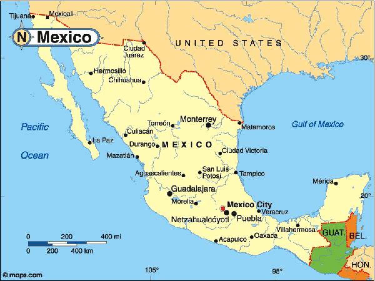 երկիրը Մեքսիկա քարտեզ