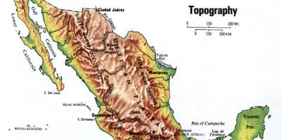 Մեքսիկայի մասշտաբի տեղագրական քարտեզի վրա