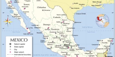 Մեքսիկայի սահմանից քարտեզի վրա