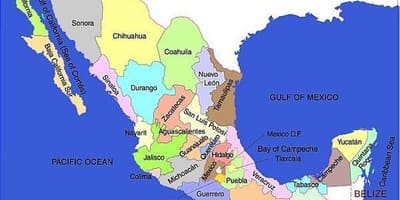 Հարավում ՝ Մեքսիկայի քարտեզի վրա